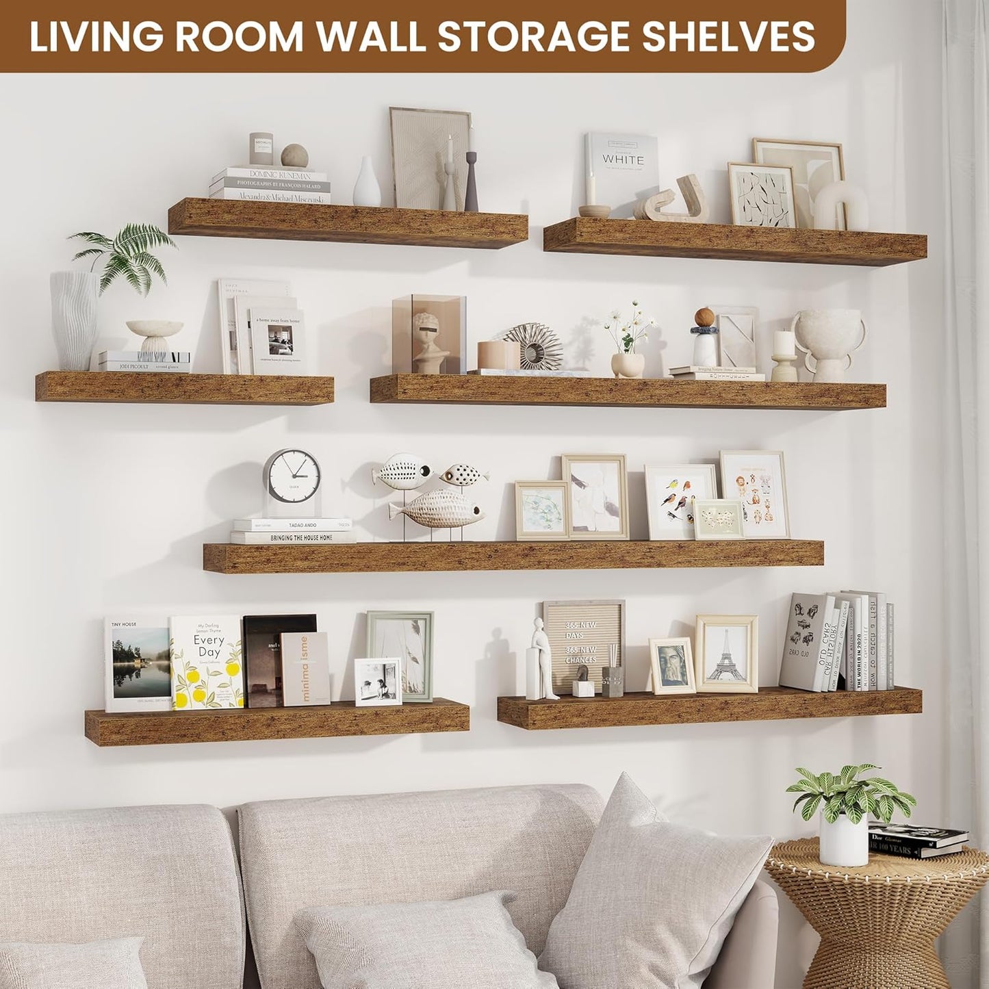 fuqing Floating Shelves for Wall, Bathroom Shelf Wall Mounted for Storage, Shelves with Invisible Bracket for Bedroom, Kitchen, Living Room, Farmhouse Small Book Shelf, 55 Inch Set of 2, Rustic Brown