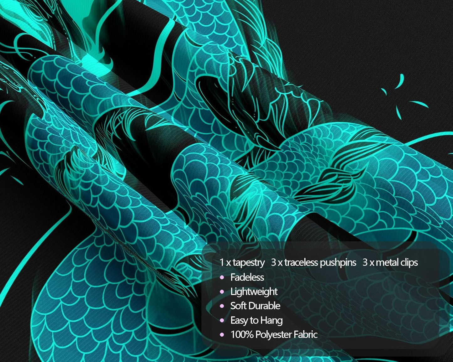 QGHOT Blacklight Dragon Tapestry Wall Hanging Cool Japanese Black Light Glow in the Dark Dragon Backdrop Uv Viking Tapestry for Boys Bedroom Mens Room Wall Deocr 59.1"x51.2"