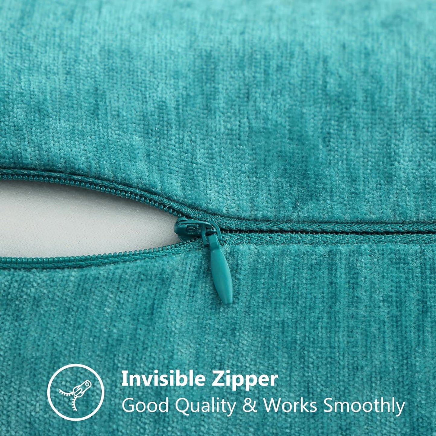 decorUhome Chenille Soft Throw Pillow Covers 22x22 Set of 2, Farmhouse Velvet Neutral Decorative Euro Pillow Covers with Stitched Edge for Couch Sofa Bed Home Decor, Turquoise