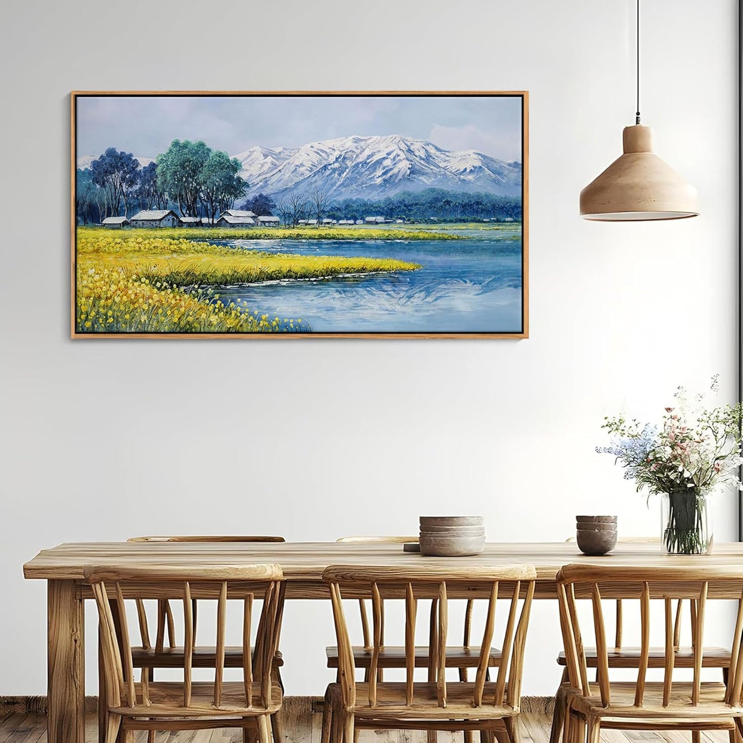 Landscape Wall Art - Japanese Mountain Nature Canvas Artwork for Living Room, Rustic Wall Art, Country Wall Decor, Farmhouse Paintings, Yellow Scenery Wall Pictures for Bedroom 20×40IN