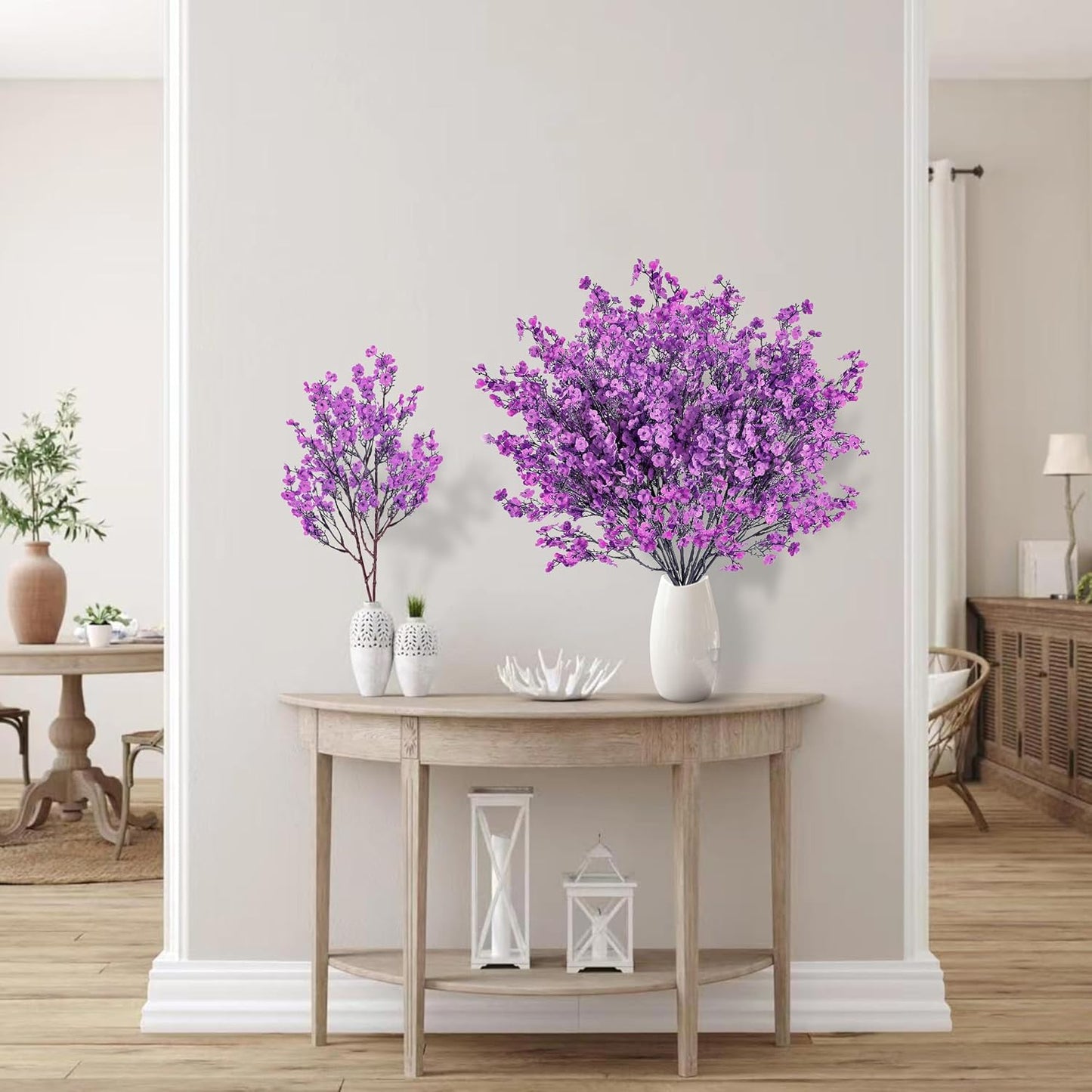 Sggvecsy 6 Pcs Babys Breath Artificial Flowers Gypsophila Bouquets Bulk Real Touch Fake Silk Flowers for Home Wedding DIY Floral Arrangement Kitchen Table Centerpiece Festival Decoration (Purple)