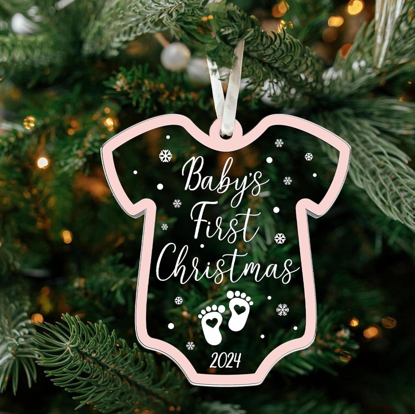 Baby Girl First Christmas Ornament - Baby Girl First Christmas Ornaments - 2 Layer Acrylic Ornament