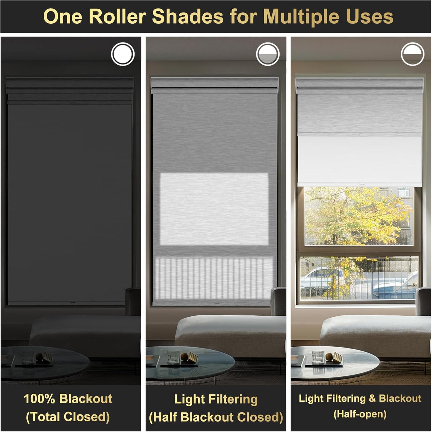 BERISSA Cordless Dual Roller Shades with Cassette Valance, Blackout and Light Filtering Shades for Home Office Door.Striped Jacquard White.47 W x 72" H