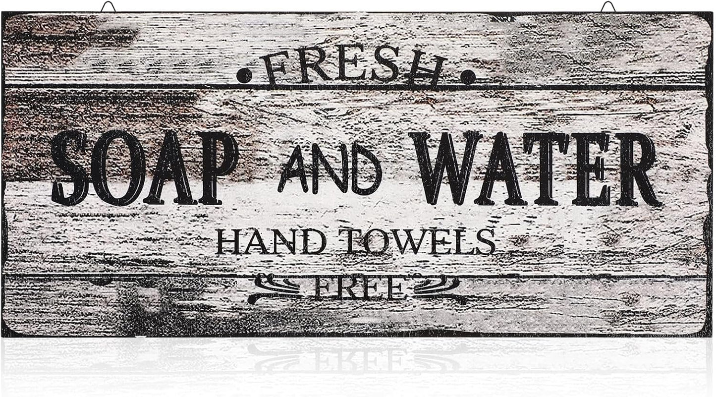 Jetec Farmhouse Bathroom Decor, Fresh Soap and Water Sign Vintage Bathroom Wood Plaque Rustic Wall Decor for Wall Art Decoration Restroom(Novel)