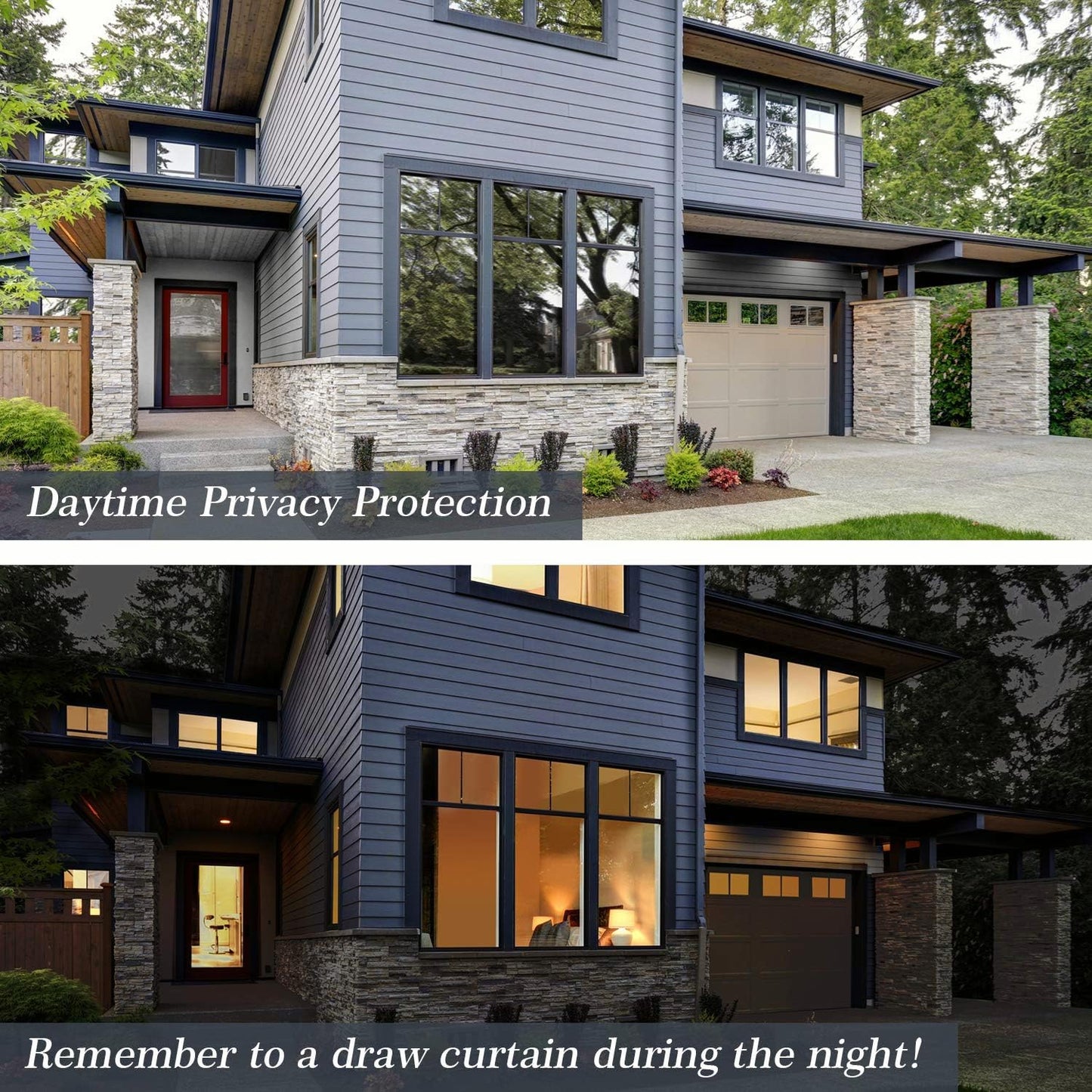 HIDBEA One Way Window Film, Daytime Privacy Sun Blocking Reflective Window Film No Glue Static Cling Heat Control Window Tinting Film for Home and Office, Black Silver, 55.1 x 393.7 Inch