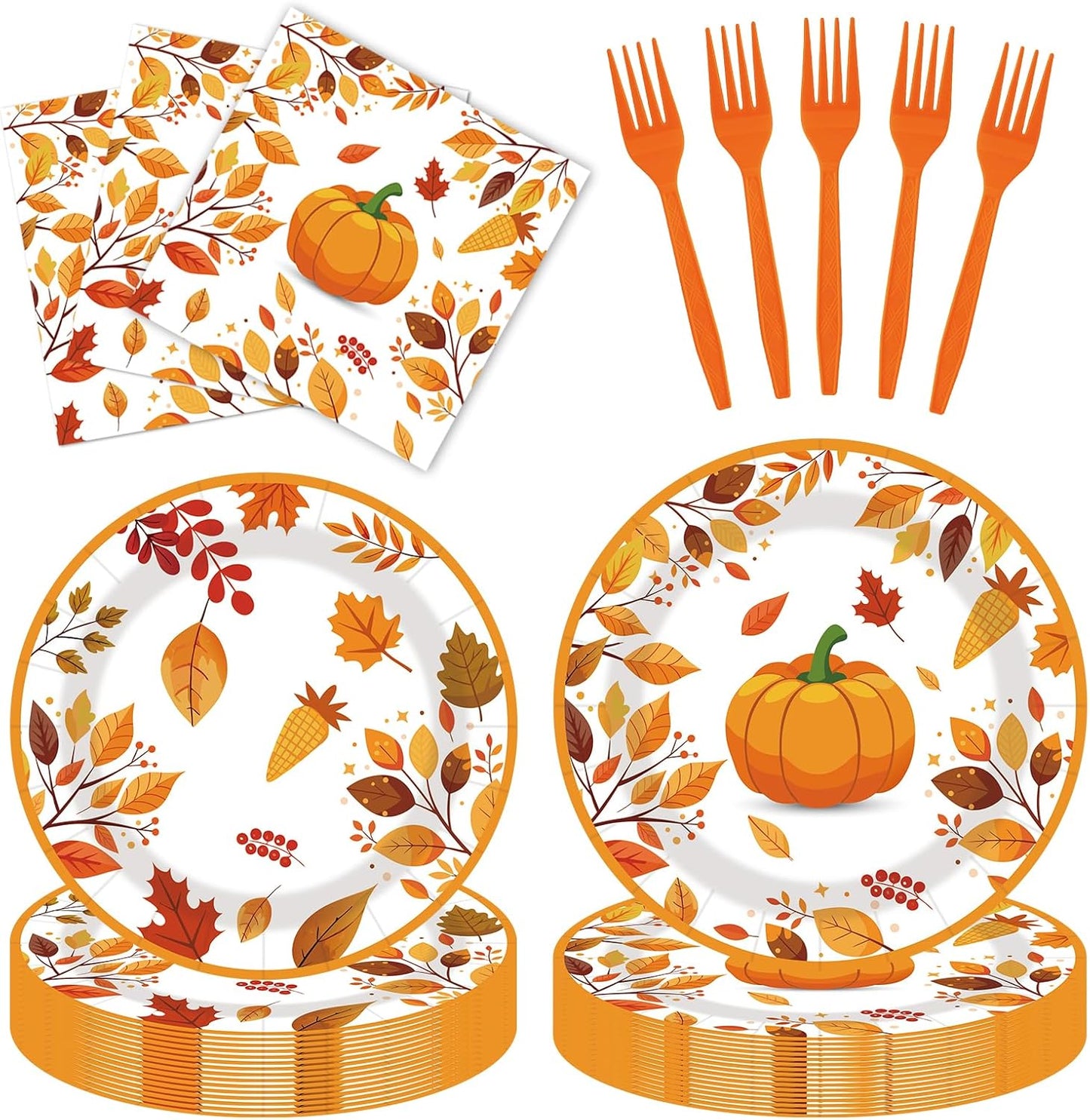 80pcs Fall Thanksgiving Paper Plates and Napkins Forks Dinner Cake Plates Autumn Leaves Pumpkin Party Decorations for Fall Thanksgiving Holiday Wedding Birthday,Serves 20 (fall)