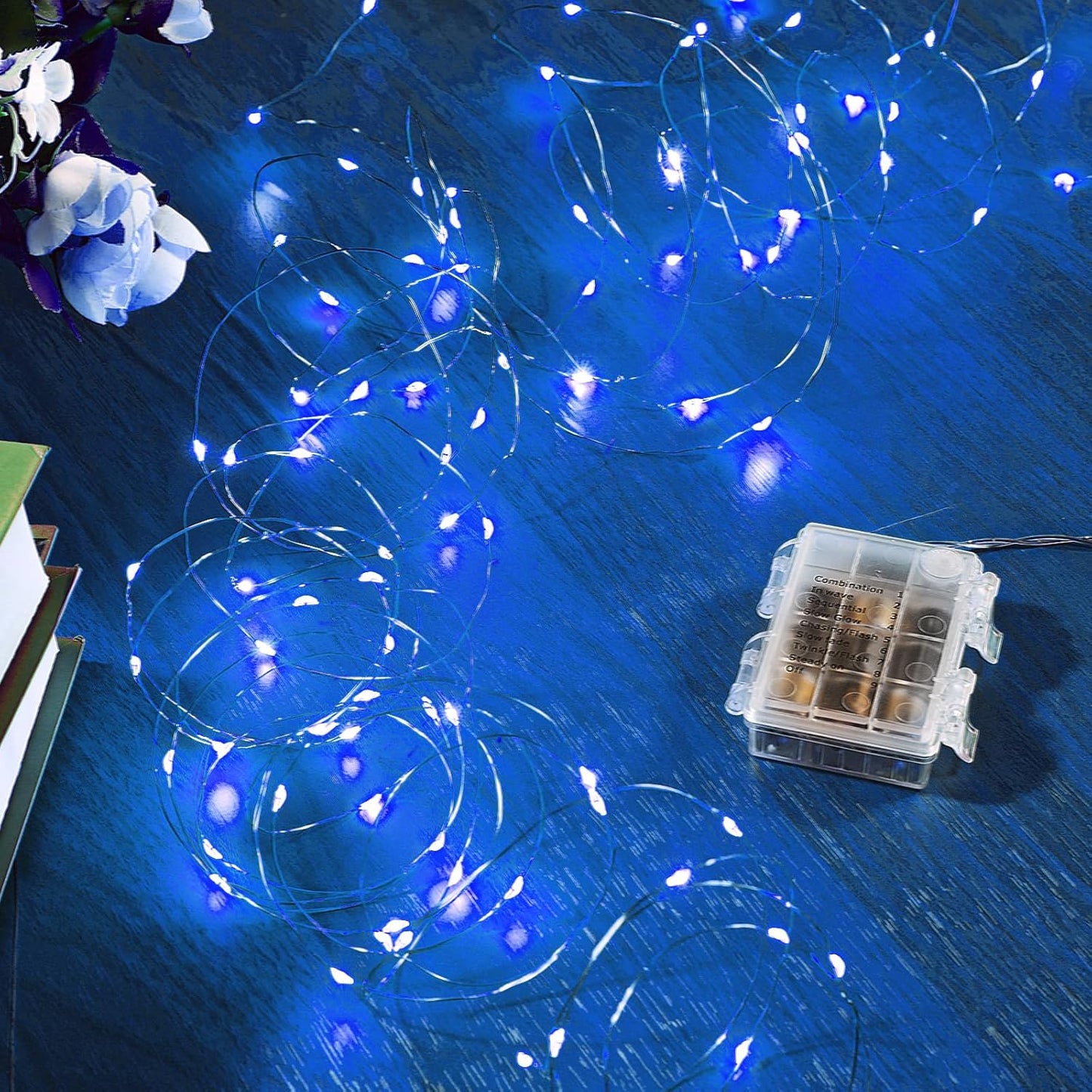 4 Pack 65.6 Ft. Battery Operated Outdoor String Lights with Remote & Timer, LED Blue Fairy Lights, Waterproof Twinkle Lights for Bedroom, Dorm, Mason Jar, Wedding, Party, Christmas