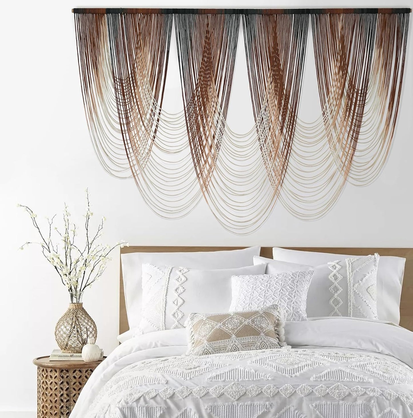 IOWER Macrame Wall Hanging Brown Dip-Dyed Large Macrame Wall Decor For Living Room Boho Fiber Art for Office Decoration 57" W x 41" L