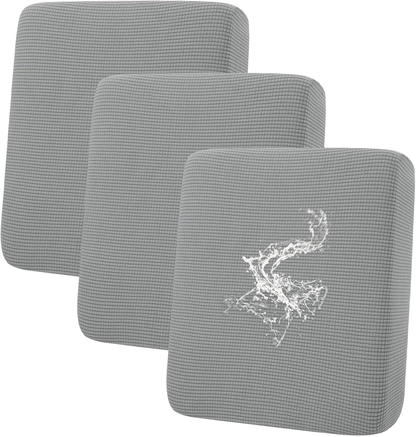 hyha Waterproof Couch Cushion Covers for Pets, Non Slip Sofa Seat Cover for Dogs Washable, Soft Thick Stretch Jacquard Fabric, Sofa Slipcovers with Elastic Bottom (3 Pieces, Light Grey)