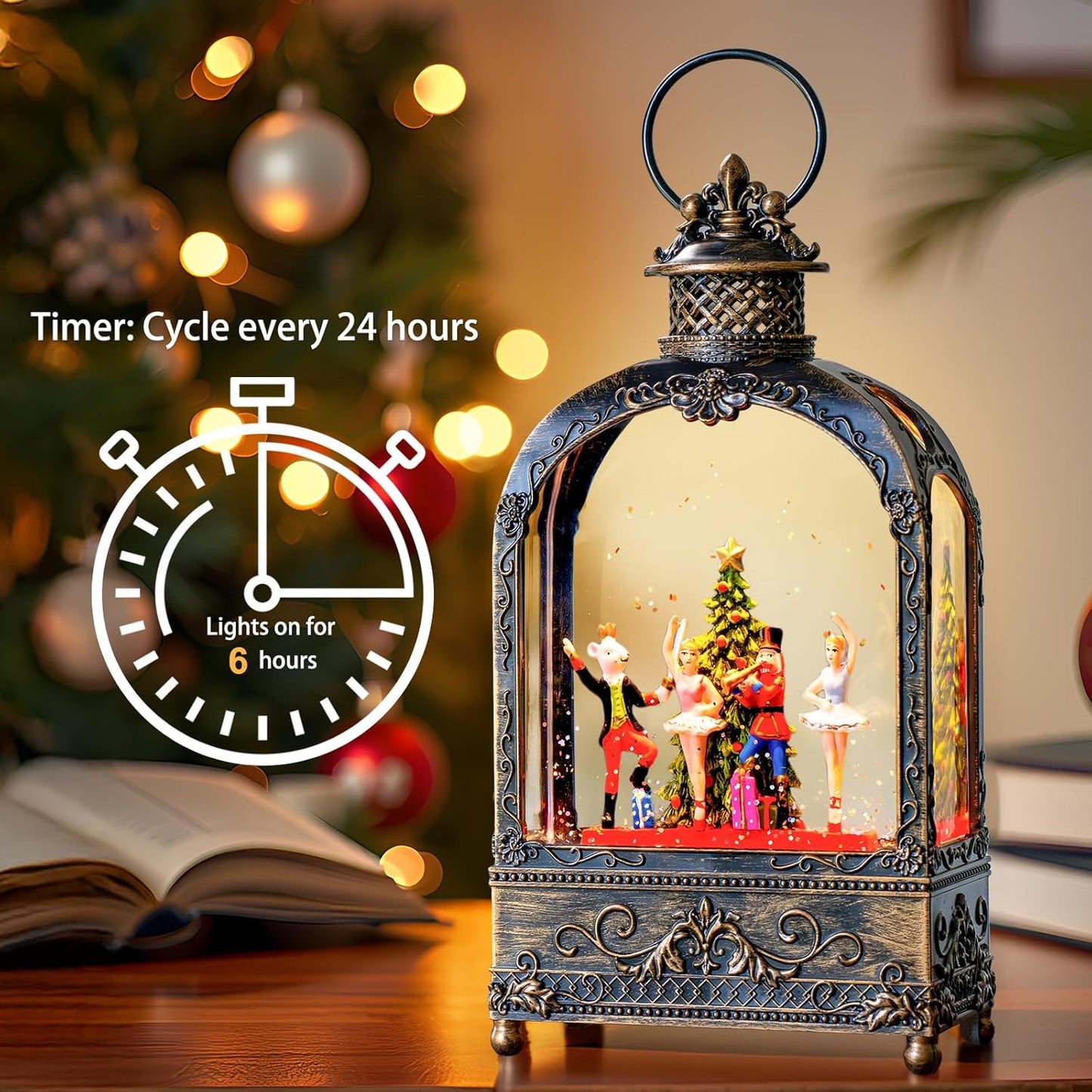 Nutcracker Christmas Snow Globes Lantern Christmas Snow Globe with Music Dance Soldier Nutcracker,6H Timer,USB Lined/Battery Operated Lighted Lantern for Christmas Festival Decoration Gifts
