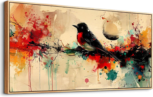 hyidecorart Wood Framed Wall Art For Living Room Large Wall Decor For Bedroom Office Home Wall Decor Pictures Posters Artwork Abstract Watercolor Bird Painting Hotel Canvas Art Room Decoration