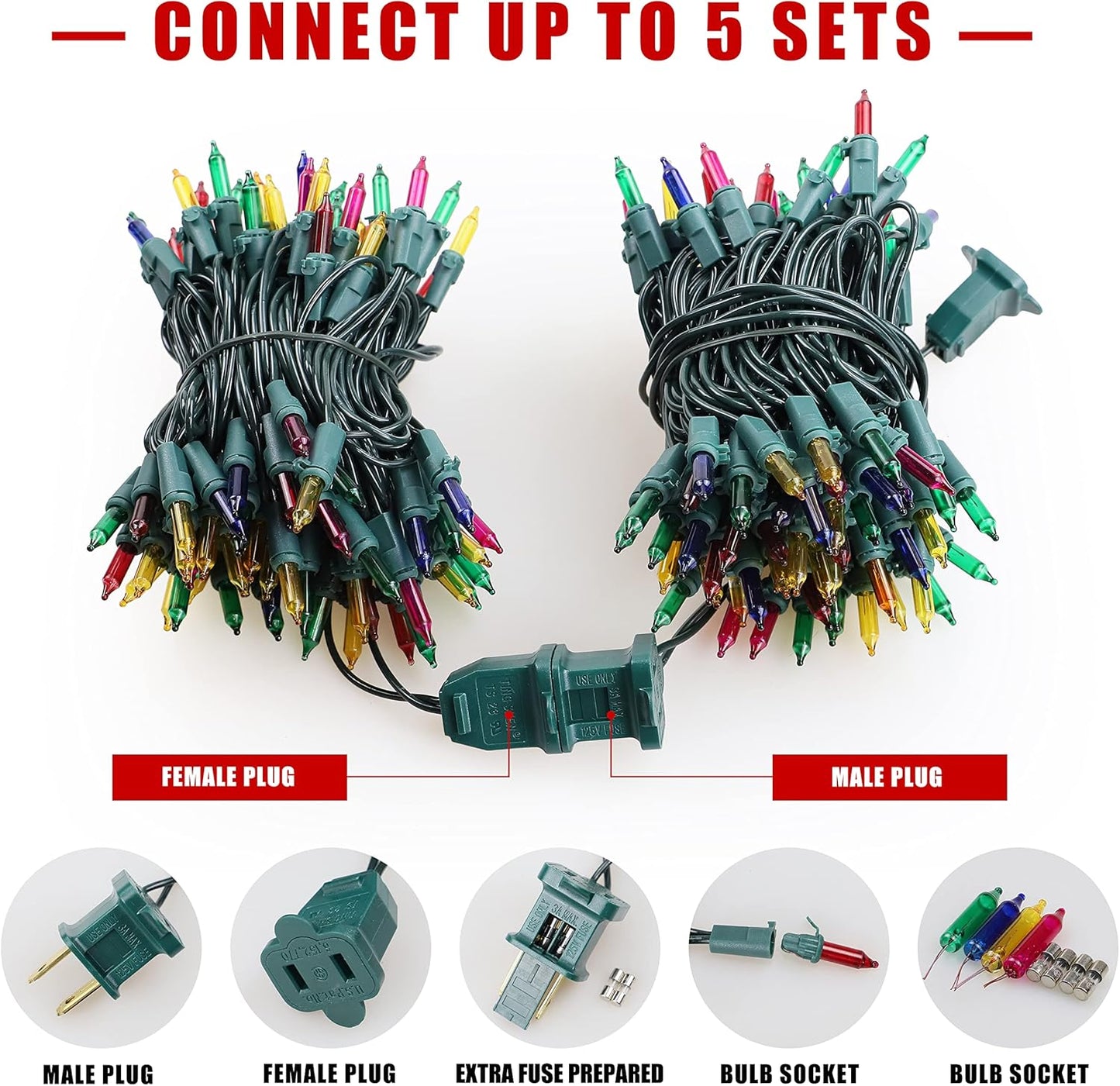 woohaha Multicolor Christmas Lights - 2 Pack 23Ft 100Count Incandescent Tree Lights with Green Wire, Plug-in Mini String Lights for Home, Party, Holiday, Indoor/Outdoor Decor