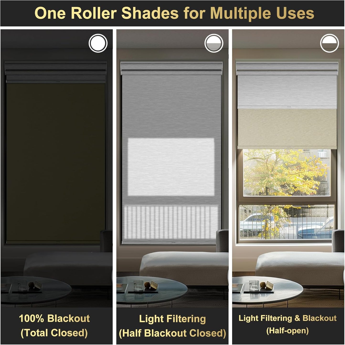 BERISSA Cordless Dual Roller Shades with Cassette Valance, Double Window Shades - Blackout and Light Filtering, Day and Night for Home Office Door. Beige and White. 41 W x 64" H
