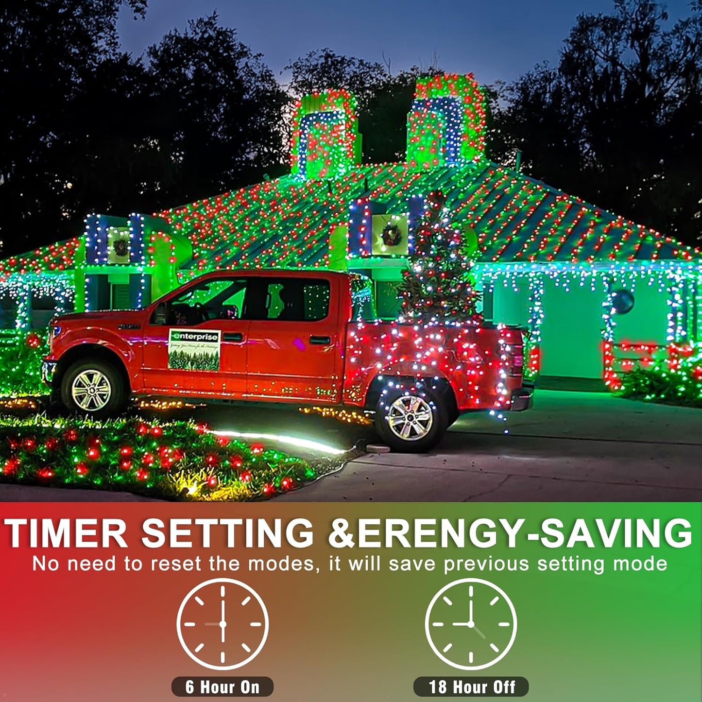 120 LED Christmas Lights Outdoor Waterproof, Red and Green String Lights for Bedroom Clear Wire, Connectablle 8 Modes Plug in Fairy String Lights for Tree Christmas Halloween Decorations