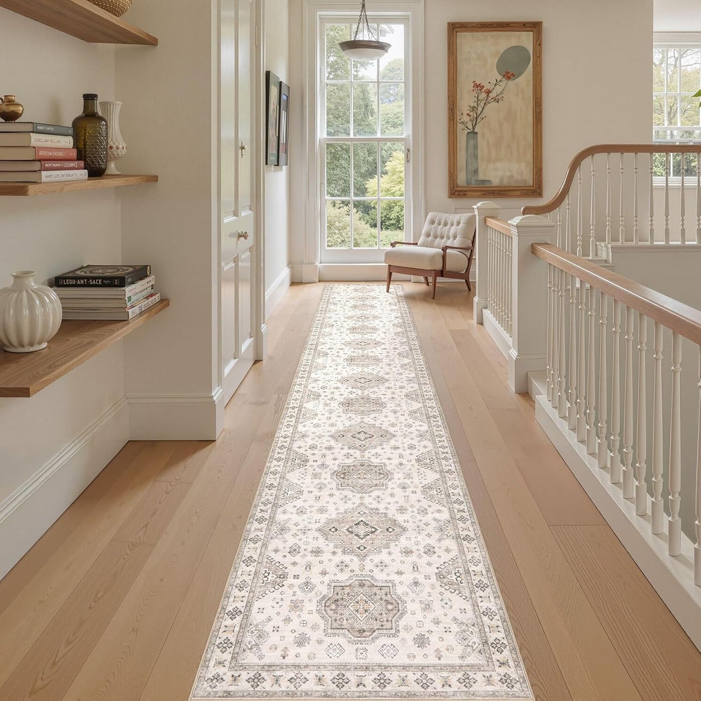 Washable 2.6x14 Runner Rug - Area Rugs Neutral Vintage Distressed Floral Farmhouse Boho Large Soft Floor Rug Indoor Carpet for Hallway Entryway Home - Beige Brown