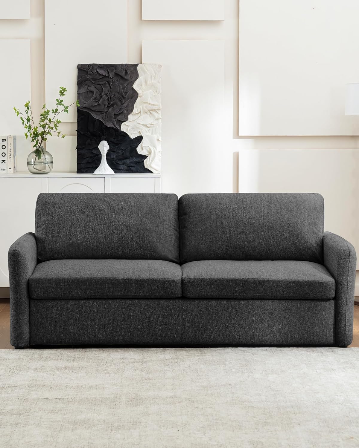 Queen Size Pull Out Sofa Bed, Convertible Sleeper Sofa Couch with Pullout Bed, 2 in 1 Sofa Bed Couch with Memory Foam Mattress for Living Room Office, Space-Saving, Dark Grey