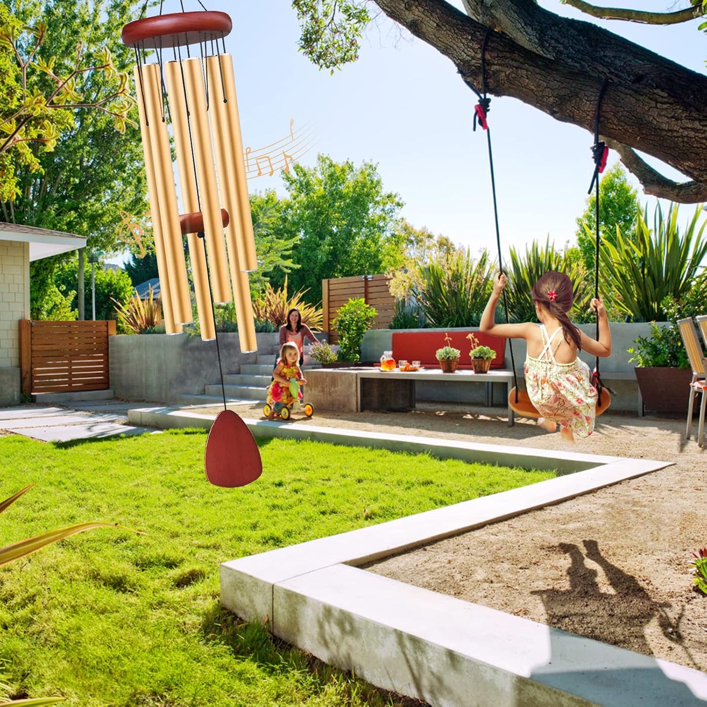 Large Aluminium Wind Chimes Outside, Soothing Melodic Memorial Sympathy Wind Chime, Suitable Outdoor Garden Decor, Gift for Mom Women Neighbors (Gold Wind Chimes-36)