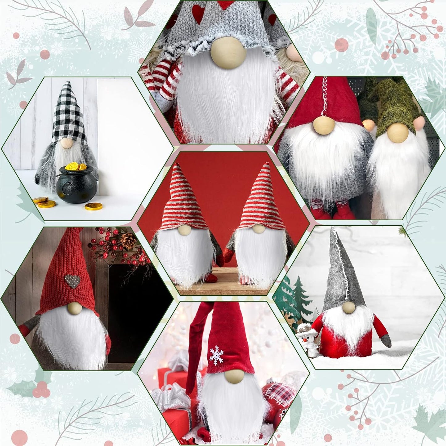 60 Pcs Gnomes Beard Sets Faux Fur Pre Cut Gnomes Beard Foam Cone Foam Handmade Wood Balls for Halloween Christmas Day Crafts(White)