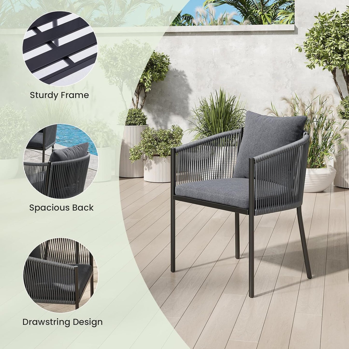 Soohow 4 Pieces Outdoor Chairs, Patio Dining Chairs, Rattan Wicker Chair Set with Cushions for Garden(Grey)