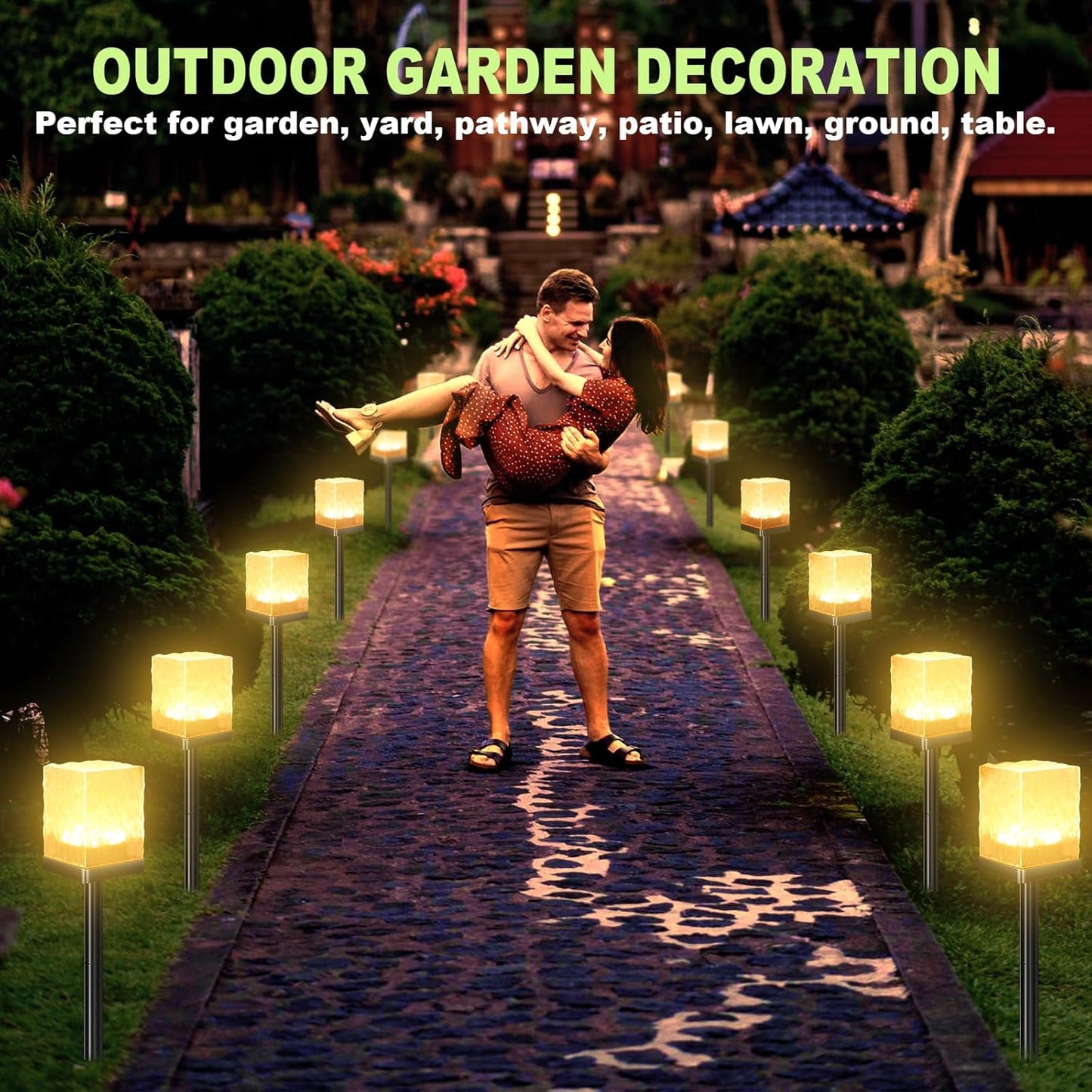 Solar Garden Lights Outdoor, Solar Powered Ice Brick Light Waterproof, Multi-use LED Pathway Landscape Lighting – Auto On/Off Decoration for Table, Ground, Lawn (Warm White, 1 Pack)