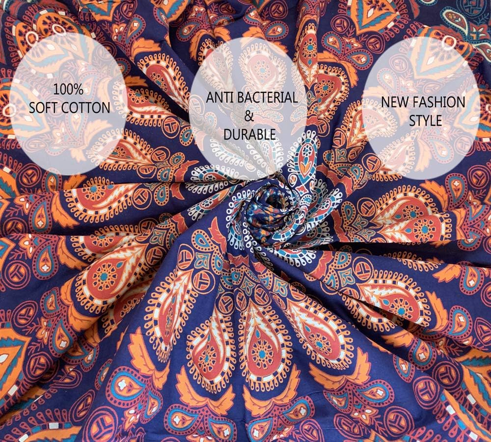 raajsee Blue Orange Tapestry Mandala Wall Hanging- Wall Tapestries For Bedroom - Aesthetic Tapestrys -Queen (82x92 Inches / 208x232 Cms)