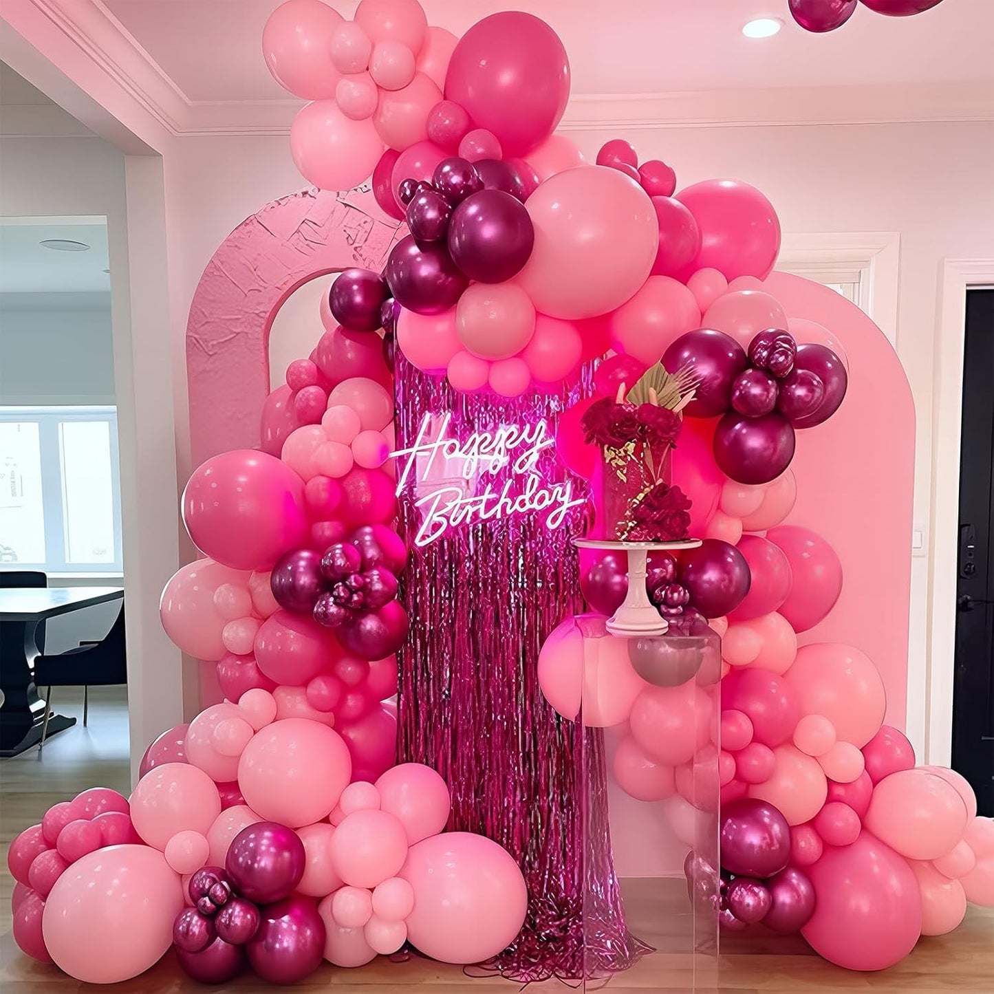 Pink Balloons Set 12 Inch Hot Dark Magenta Light Pastel Pink Metallic Latex Helium Balloon for Girls Baby Shower Princess Wedding Birthday Party Decorations