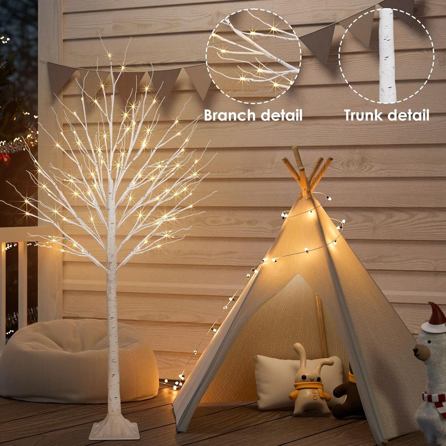 2 Pack 5FT 200LED Christmas Lighted Birch Tree, Timer Function Prelit Artificial Tree Lamp Plug in with Warm White Lights, 2 Modes Twinkling Twig Trees for Indoor Outdoor Party Christmas Decorations