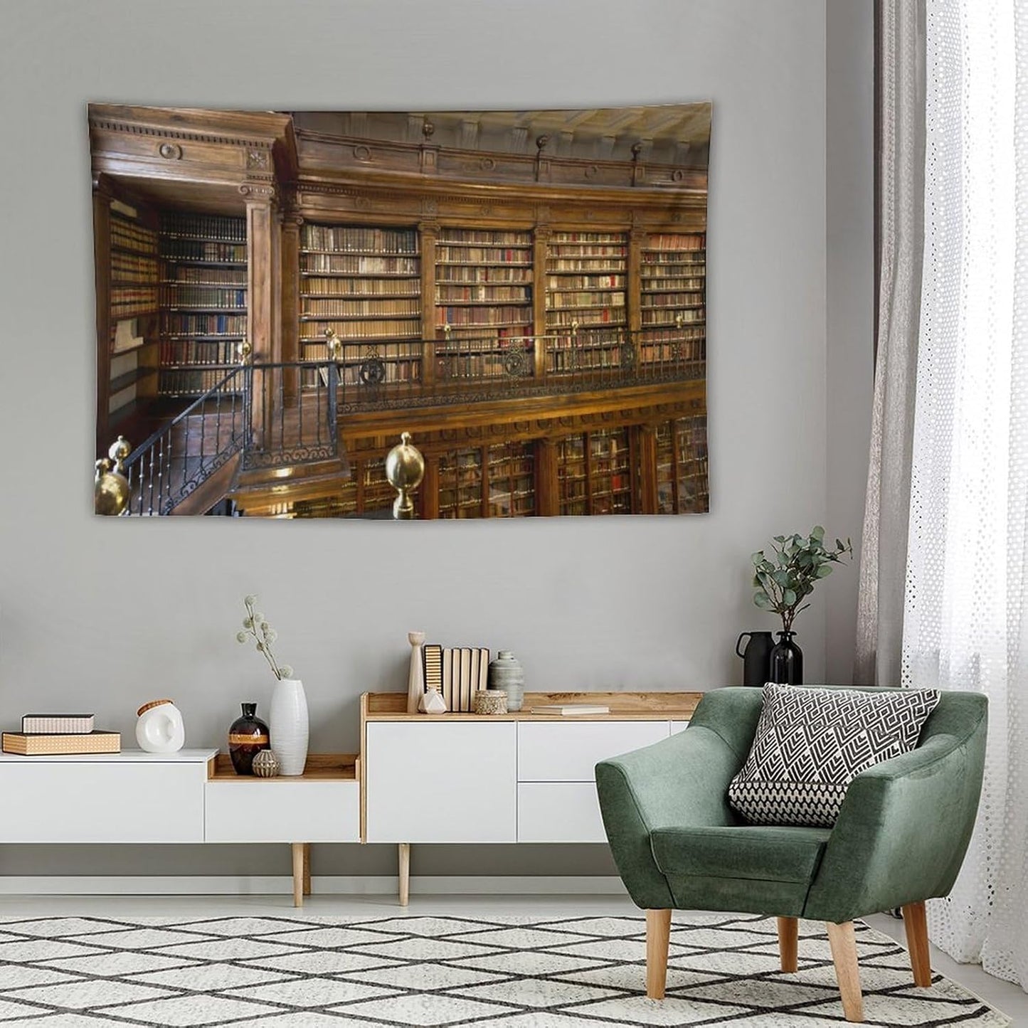 Kurtect Library Tapestry,Vintage Medieval Antique Bookshelf Bookcase Pattern Print Tapestries for Party Beach Picnic Blankets Tablecloths Living Room Wall Deocr, 60x90 in