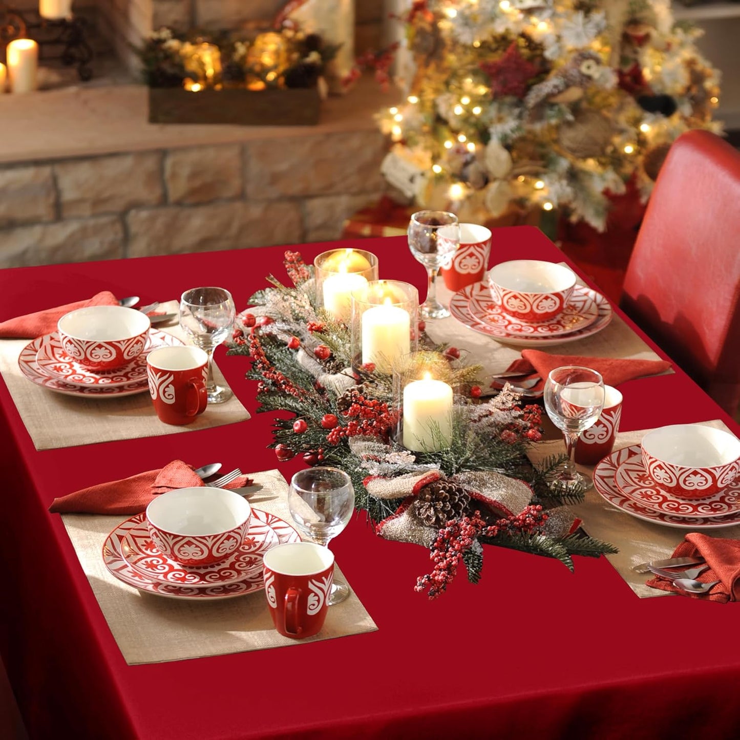 sancua Rectangle Tablecloth - 70 x 108 Inch - Stain and Wrinkle Resistant Washable Polyester Table Cloth, Decorative Fabric Table Cover for Dining Tables, Buffet Parties and Camping, Red