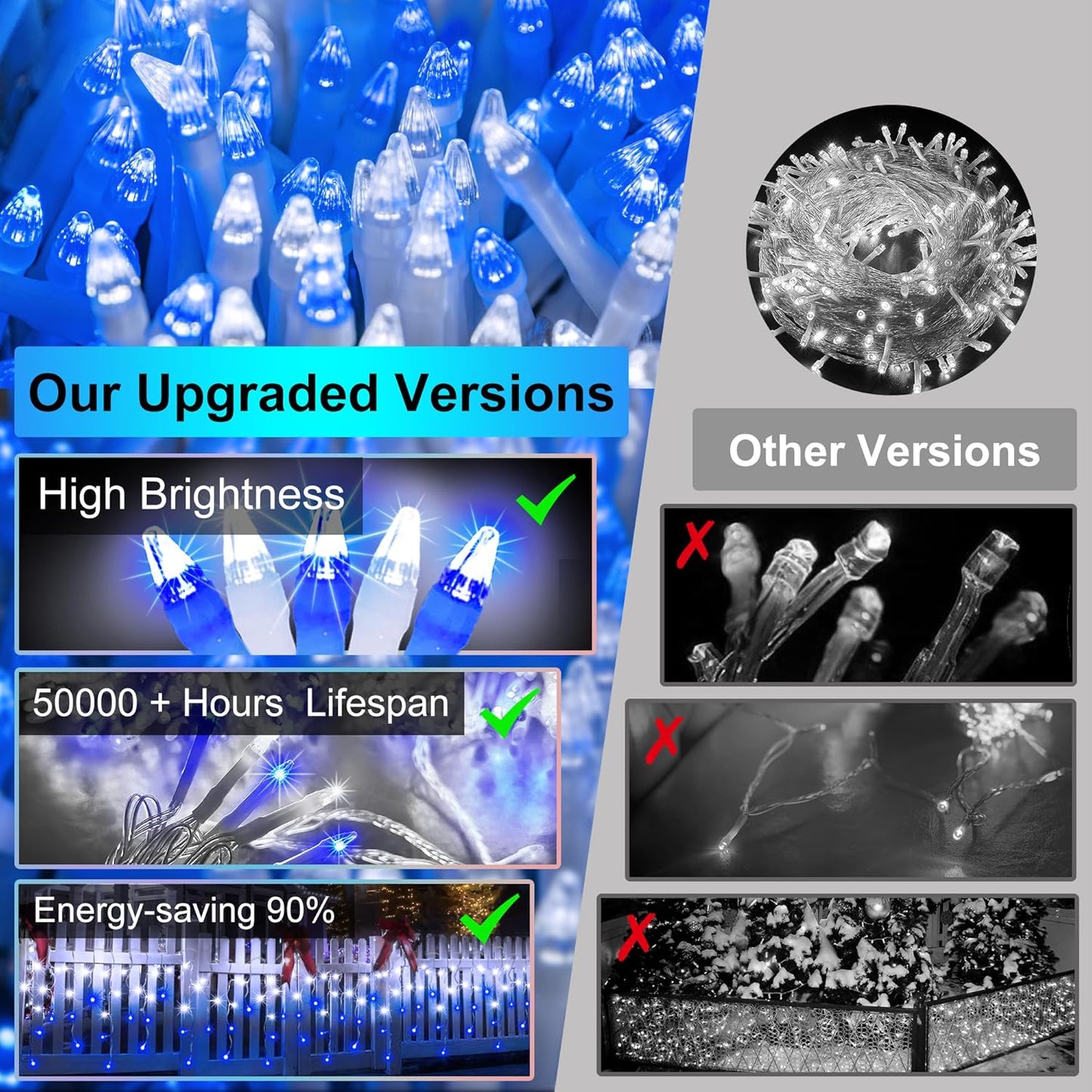 612 LED 60FT Christmas Lights with 136 Drops, 12 Modes Dimmable CoolWhite & Blue Outdoor Hanging Lights with Timer Memory, Waterproof Curtain Lights for Bedroom Yard Indoor Window Roof Fence Wedding