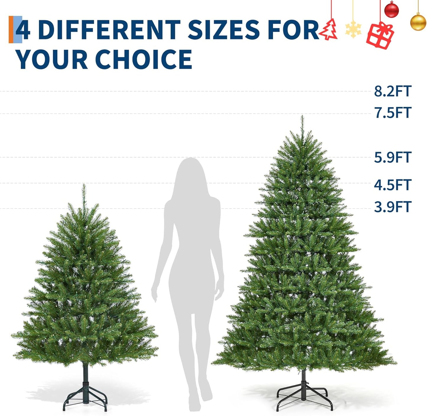 4.5FT Pre-Lit Artificial Christmas Tree with Color Lights,Green PE & PVC Artificial Xmas Tree,Easy Assembly, Full Branch Tips& Foldable Stand for Home, Office, Party Decoration for Xmas Holiday