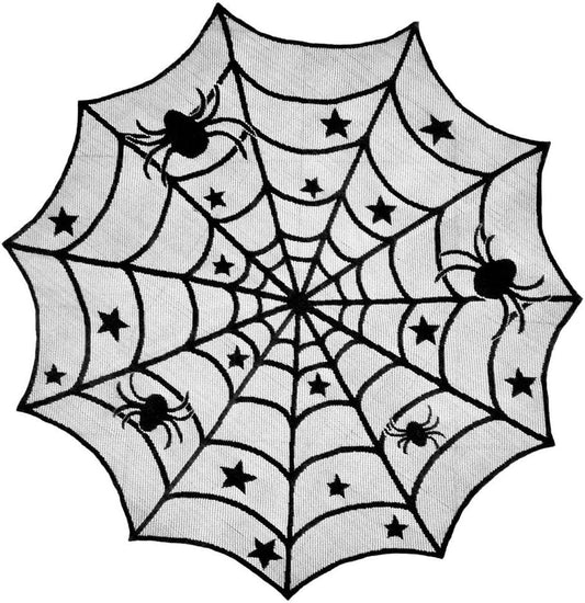 40 Inch Round Spider Web Lace Table Topper Black Halloween Spider Web Tablecloth Party Decoration