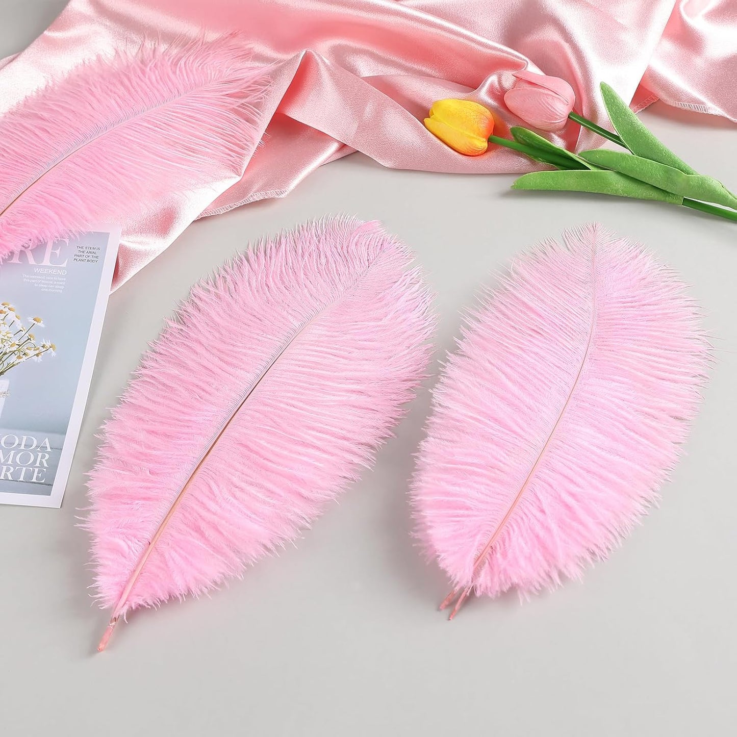 THARAHT Pink Ostrich Feathers 24pcs Natural Bulk 10-12Inch 25cm-30cm for Crafts Wedding Party Centerpieces Easter Gatsbi and Home Decoration Feathers