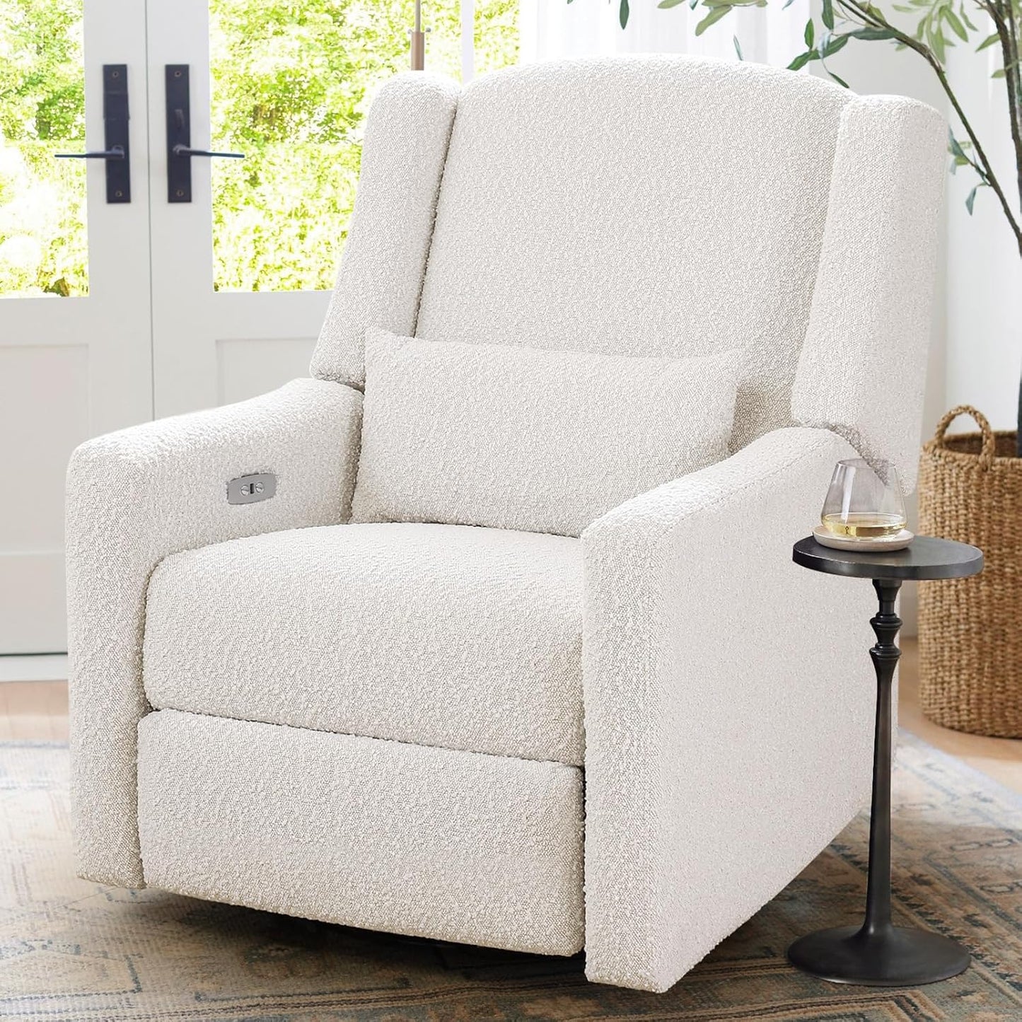 Power Recliner Chair Swivel Glider, Large Rocker Recliner w/USB Charging Port, Boucle Upholstered Swivel Rocker Glider Recliner for Nursery,Bedroom,Living Room, 1PC, Cream