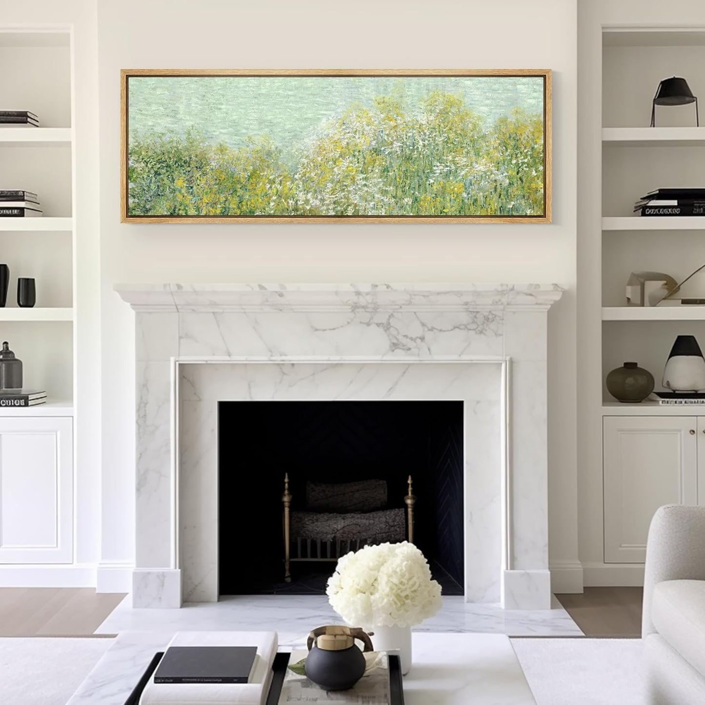 MUDECOR Large Framed Canvas Print Wall Art Lush Summer Garden with Blooming Trees Antique Retro Fine Art Illustrations Decorative Colorful for Bedroom - 60"x20"