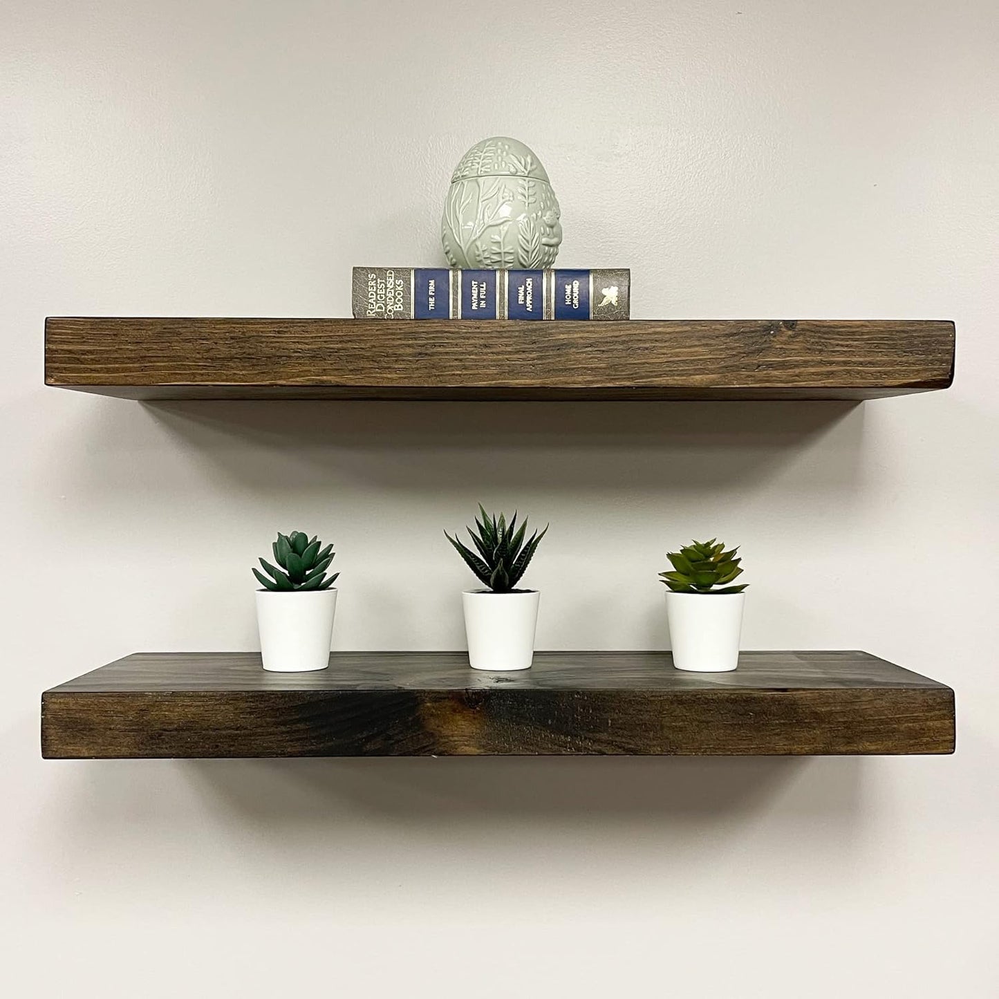 URBANDI, Rustic Floating Shelves, Set of 2, Hidden Bracket, Solid Wood, Heavy Duty, Wall Mounted Shelves, (Dark Brown, 36Wx10D)