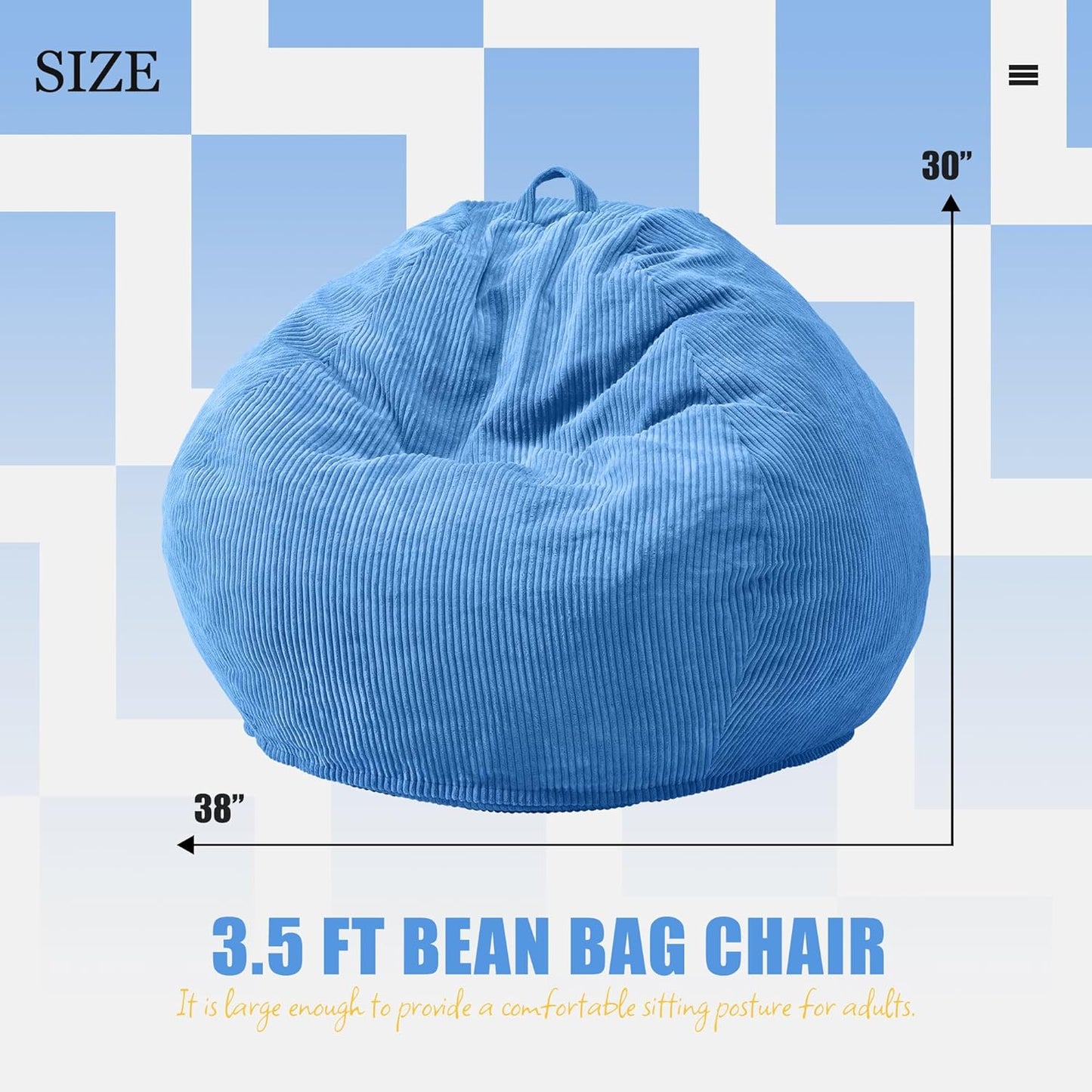 Hobestluk 3.5FT Bean Bag Chair Adult Bean Bag Chair Large Bean Bag Chair with Filler Included Teardrop Bean Bag with Removable Cover for Bedroom Living Room - (Large, Blue)