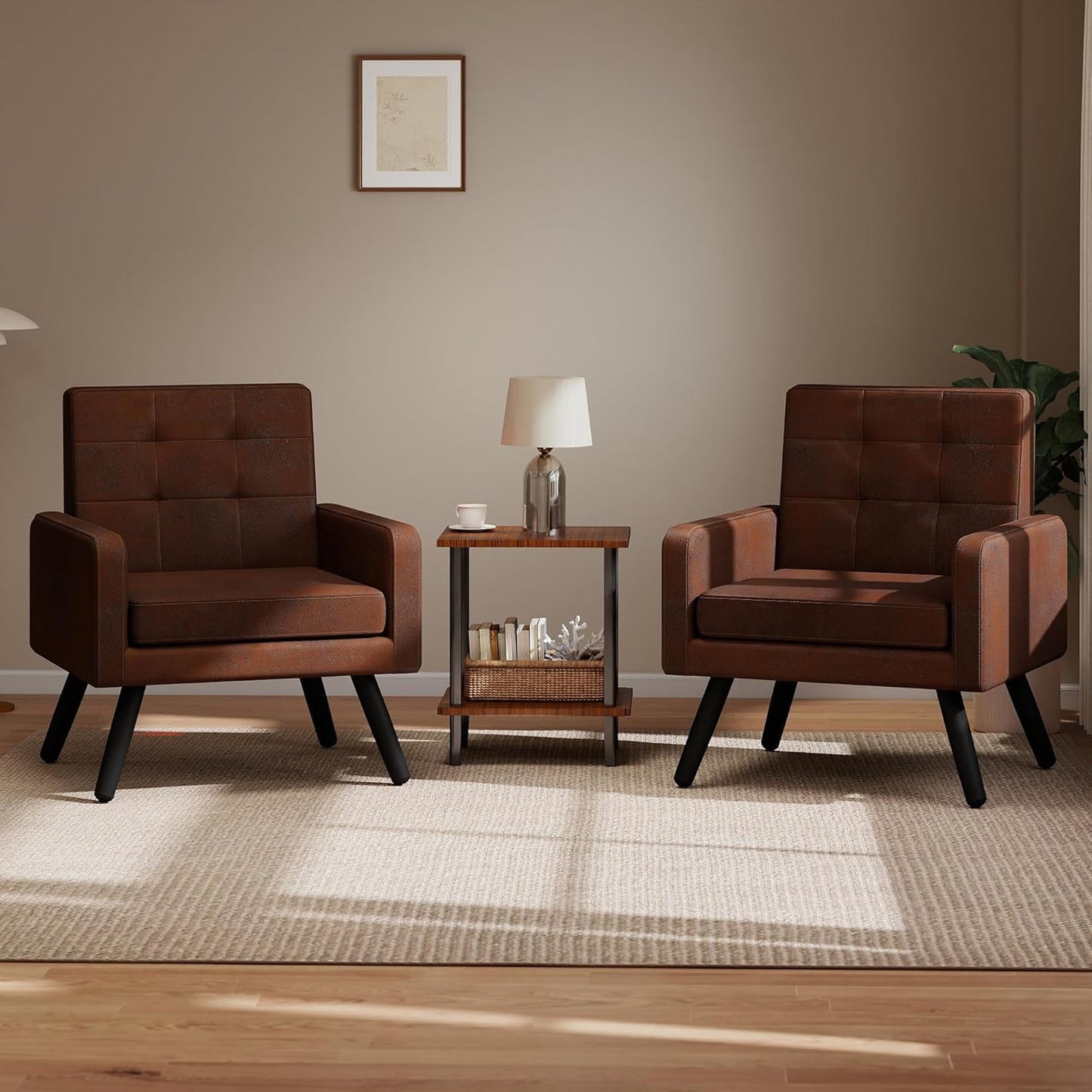 Kromax Mid-Century Modern Accent Chair Set of 2 for Living Room, 496 Lb. Weight Capacity, Dual Armrests, Comfy Extra Large Seat, Timeless Style Perfect for Reading & Relaxing, Bronze