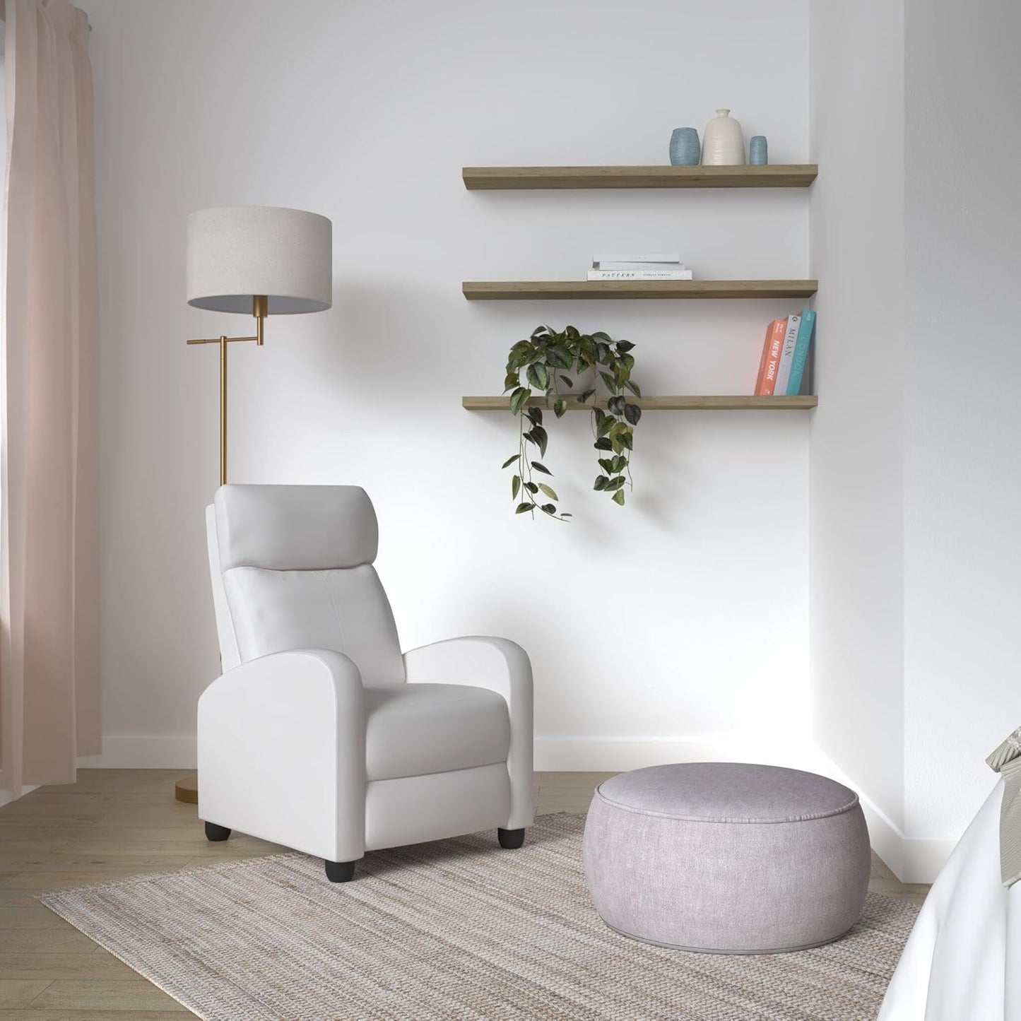 BestMassage | Recliner Chair | with 2 Point Massage Function | Pu Beige | with Lumbar Support, Adjustable Push Back, Footrest & Padded Seat | Easy Assembly | for Living Room, Home Theatre