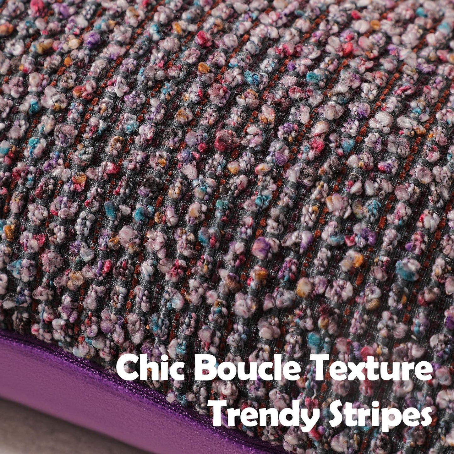 DEZENE Striped Throw Pillow Covers 18x18 Set of 2 Colorful Purple Textured Boucle Chic Morden Boho Accent Farmhouse Square Decorative Couch Pillow Covers for Home Decor Bed Sofa Living Room