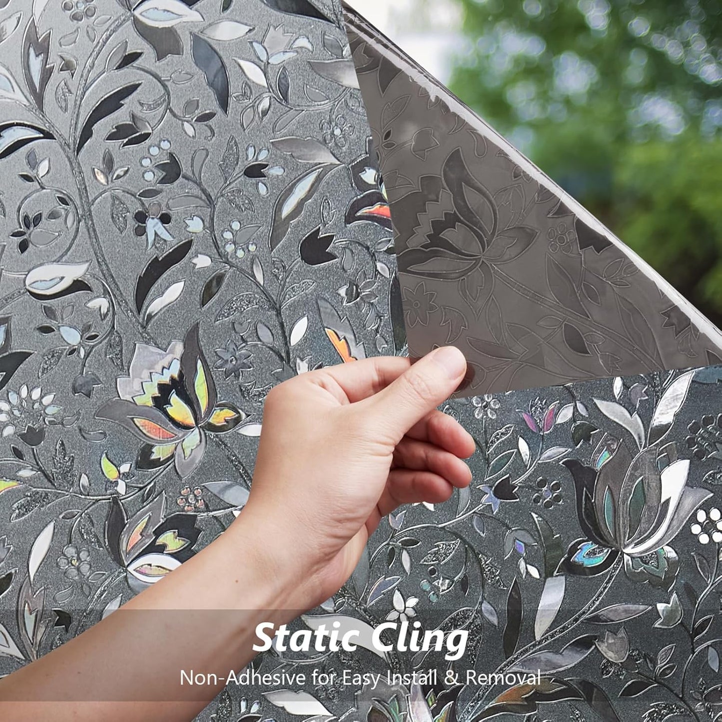 Kromapolis Window Film, Window Privacy Film Frosted, Vinyl Glass Covering, Stained Glass Decorative Film, Static Window Clings, Non-Adhesive (Grayish Black, 35.4 x 78.7 inch)