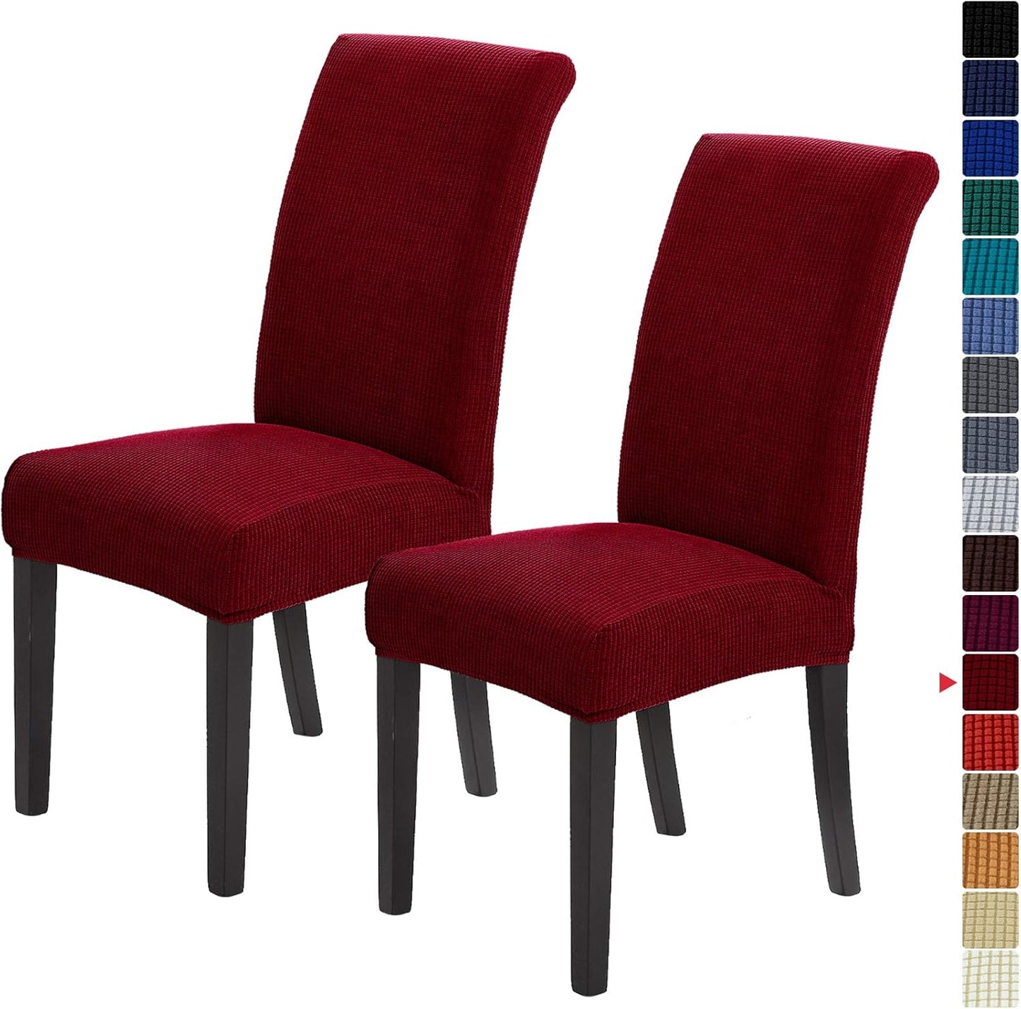 Howhic Stretch Chair Covers for Dining Room Set of 2, Removable Washable Dining Room Chair Covers, Dining Chair Slipcovers Seat Protector, Great for Home and Banquet Decor (Red Dahlia, 2 Pack)