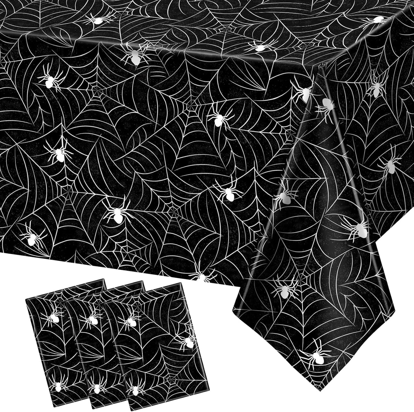 TREWAVE 3 Pack Halloween Spiderweb Tablecloth Rectangular Plastic Spider Web Table Cloth Large Size Table Covers for Home Decor Halloween Party Decorations 54" x 108" (Black)