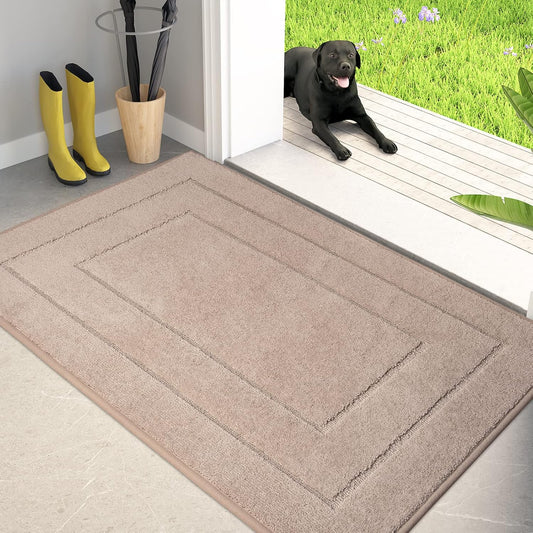 PURRUGS Dirt Trapping Door Mat 34" x 59", Non-Slip/Skid Machine Washable Entryway Area Rug, Dog Doormat, Super Absorbent Welcome Mat for Muddy Wet Shoes and Paws, Beige