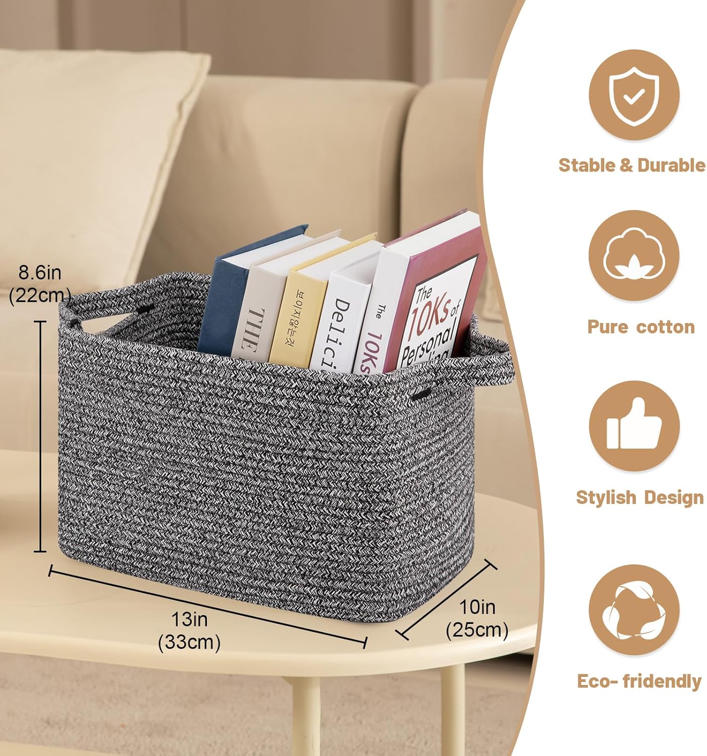 OIAHOMY Storage Basket, Woven Baskets for Storage, Cotton Rope Basket for toys,Towel Baskets for Bathroom - Pack of 3, Black