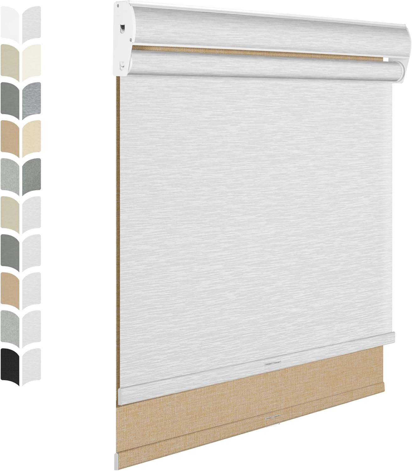 BERISSA Cordless Dual Roller Shades With Cassette Valance, Blackout and Light Filtering, Day and Night for Home Office Door - Linen Beige and White, 46 W x 56" H
