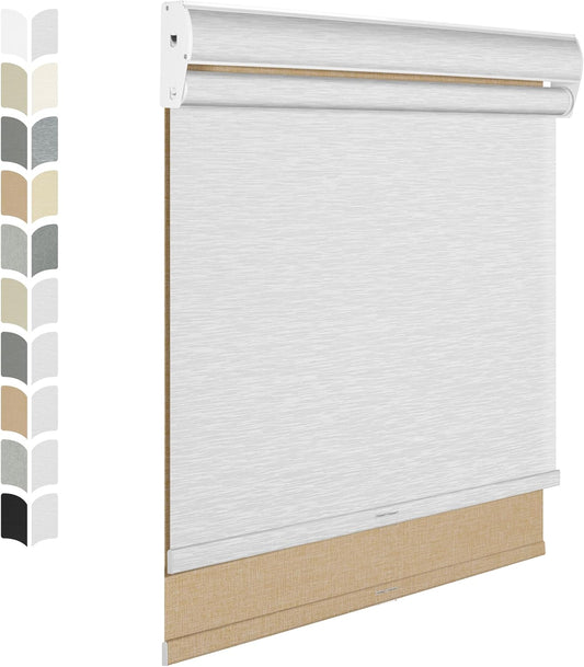 BERISSA Cordless Dual Roller Shades with Cassette Valance,Double Window Shades Blackout and Light Filtering Shades,Day and Night Roller Shades for Home Office Door.Linen Beige and White.55 W x 44" H