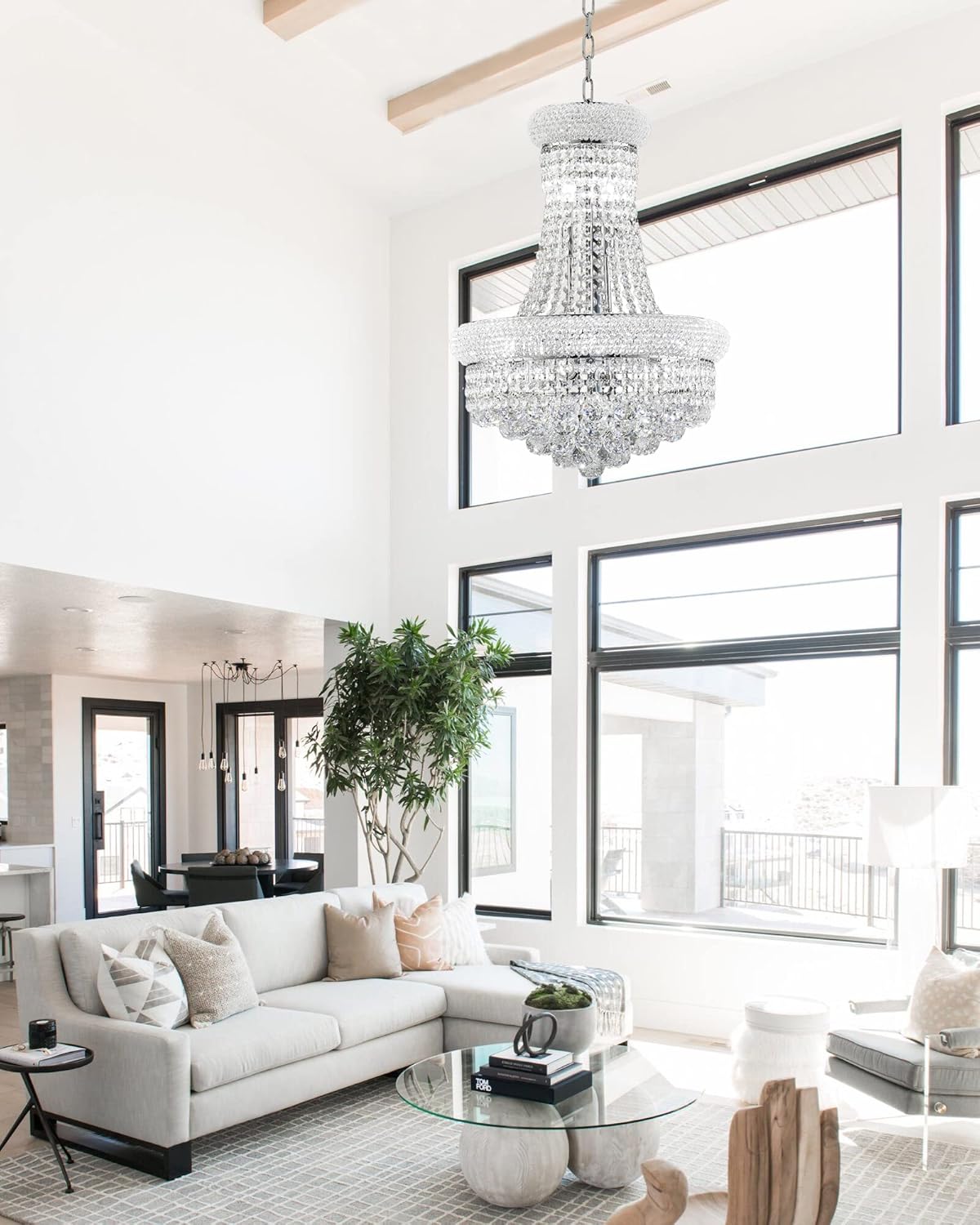 10 - Light Unique Empire Crystal Chandelier for Dining Room Foyer Entryway Living Room Bedroom Chrome Finish