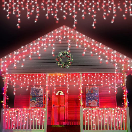 QITONG 400 LED Icicle Lights Red and White