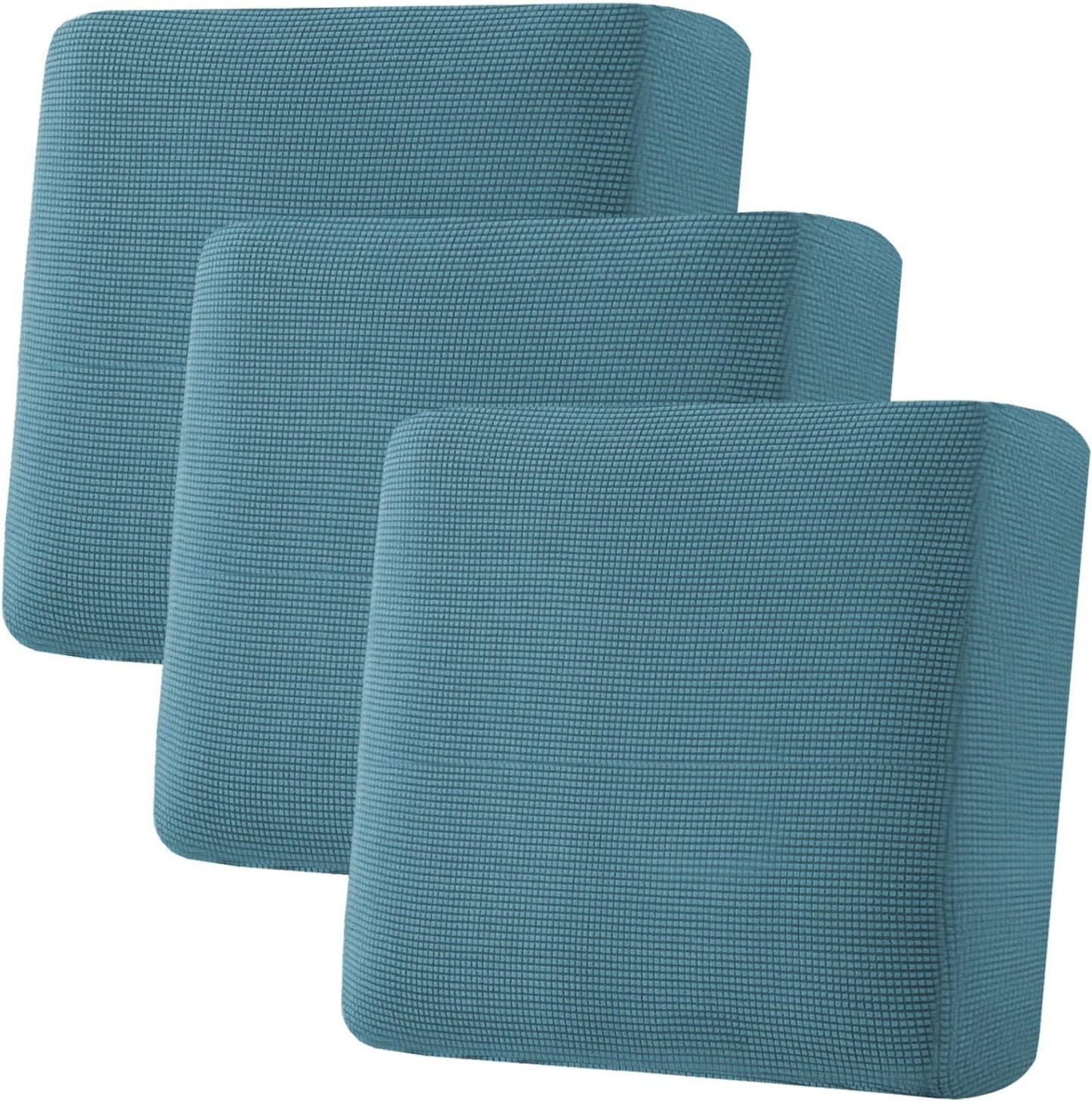 H.VERSAILTEX Super Stretch Individual Seat Cushion Covers - Sofa & Couch Cushion Slipcover Sets - Thick Jacquard Textured Twill Fabric (3 Piece XL Sofa Cushion Covers, Storm Blue)
